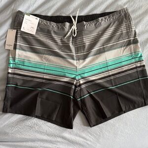 Goodfellow & Co Black and Teal Striped Board Shorts